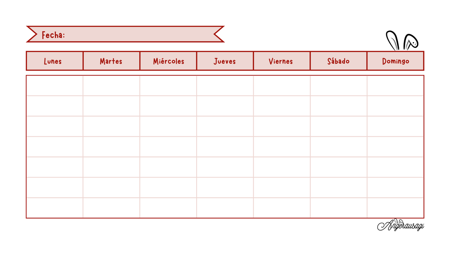 Planificador semanal Imprimible Rojo/Rosa