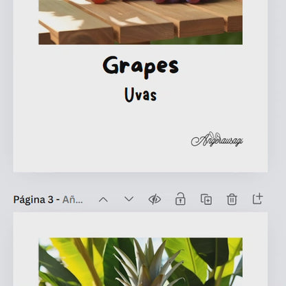 Fichas educativas inglés-español frutas