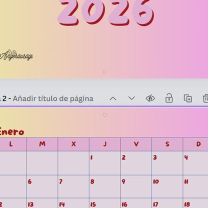 Calendario 2026 Rojo/Rosa